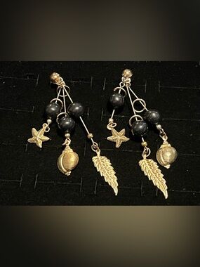 Gold toned and Black Coastal Charm Dangle Earrings - Women Jewelry